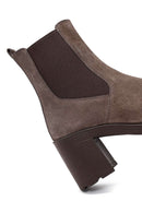Woman Mink Suede Chunky Heel with Zipper Leather Boat | Derimod