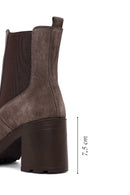 Woman Mink Suede Chunky Heel with Zipper Leather Boat | Derimod