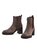 Woman Mink Suede Chunky Heel with Zipper Leather Boat | Derimod