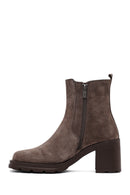 Woman Mink Suede Chunky Heel with Zipper Leather Boat | Derimod