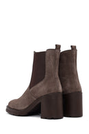 Woman Mink Suede Chunky Heel with Zipper Leather Boat | Derimod