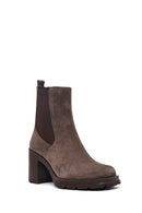 Woman Mink Suede Chunky Heel with Zipper Leather Boat | Derimod