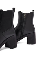Women's Black Zippered Thick Heeled Leather Boot | Derimod