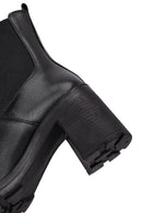 Women's Black Zippered Thick Heeled Leather Boot | Derimod