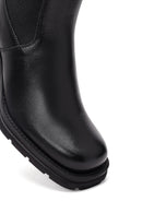 Women's Black Zippered Thick Heeled Leather Boot | Derimod
