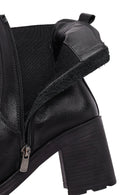 Women's Black Zippered Thick Heeled Leather Boot | Derimod