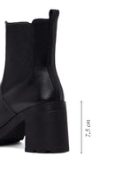 Women's Black Zippered Thick Heeled Leather Boot | Derimod