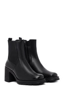 Women's Black Zippered Thick Heeled Leather Boot | Derimod