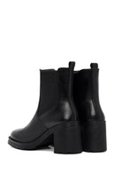 Women's Black Zippered Thick Heeled Leather Boot | Derimod