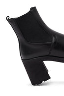 Women's Black Zippered Thick Heeled Leather Boot | Derimod