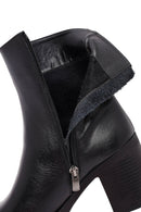 Kadın Siyah Fermuarlı Kalın Topuklu Deri Bot | Derimod