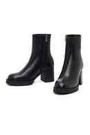 Kadın Siyah Fermuarlı Kalın Topuklu Deri Bot | Derimod