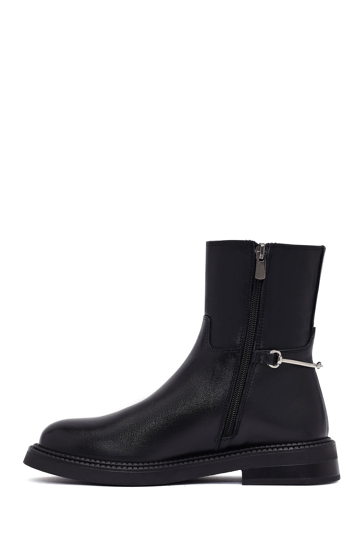 Kadın Siyah Fermuarlı Deri Bot