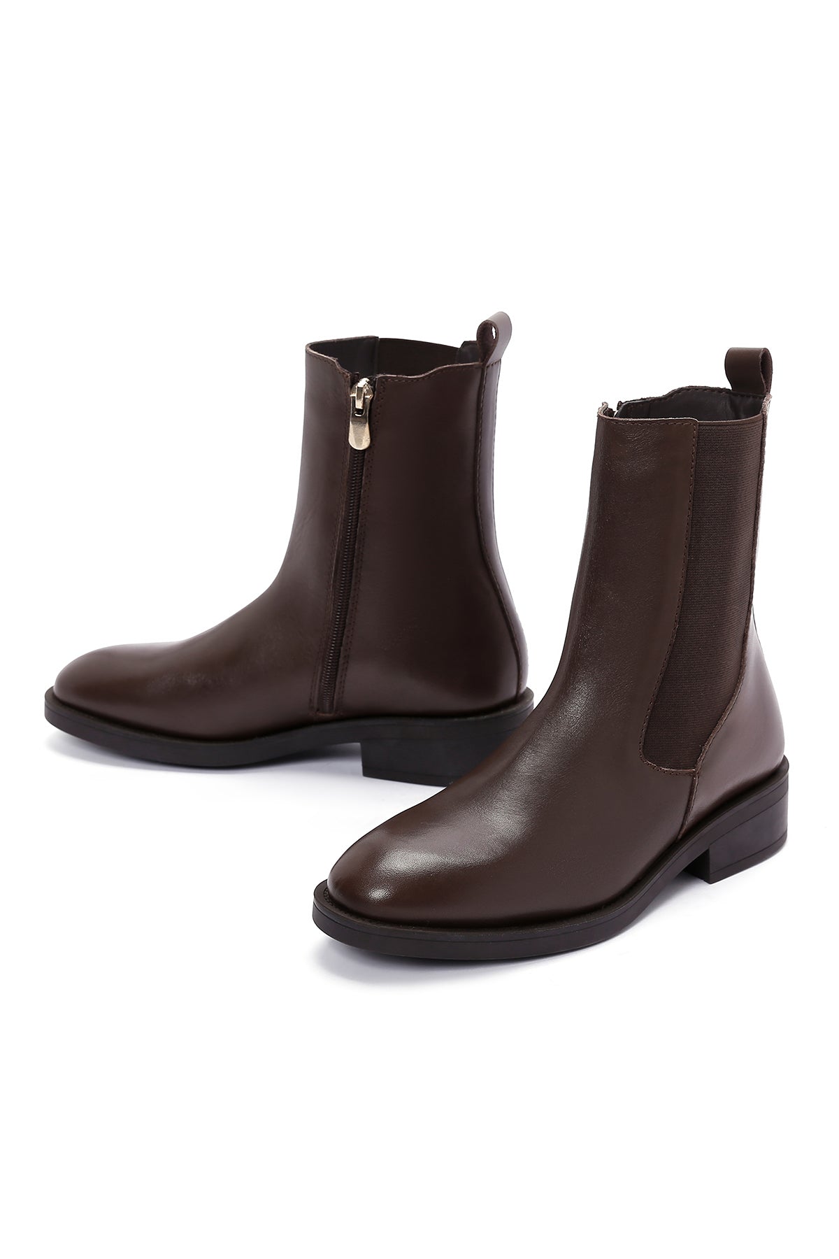 Kadın Kahverengi Fermuarlı Deri Casual Bot