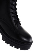 Woman Black Zippered Thick Sole Leather Postal Boots | Derimod