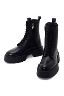 Woman Black Zippered Thick Sole Leather Postal Boots | Derimod