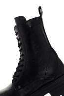 Woman Black Zippered Thick Sole Leather Postal Boots | Derimod