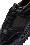 Men's Black Lace-Up Thick-Soled Leather Casual Sneakers | Derimod