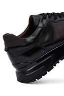 Men's Black Lace-Up Thick-Soled Leather Casual Sneakers | Derimod