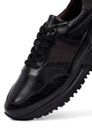 Men's Black Lace-Up Thick-Soled Leather Casual Sneakers | Derimod