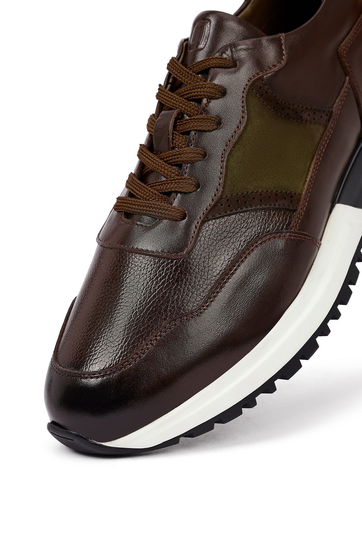 Erkek Kahverengi Bağcıklı Kalın Tabanlı Deri Casual Sneaker