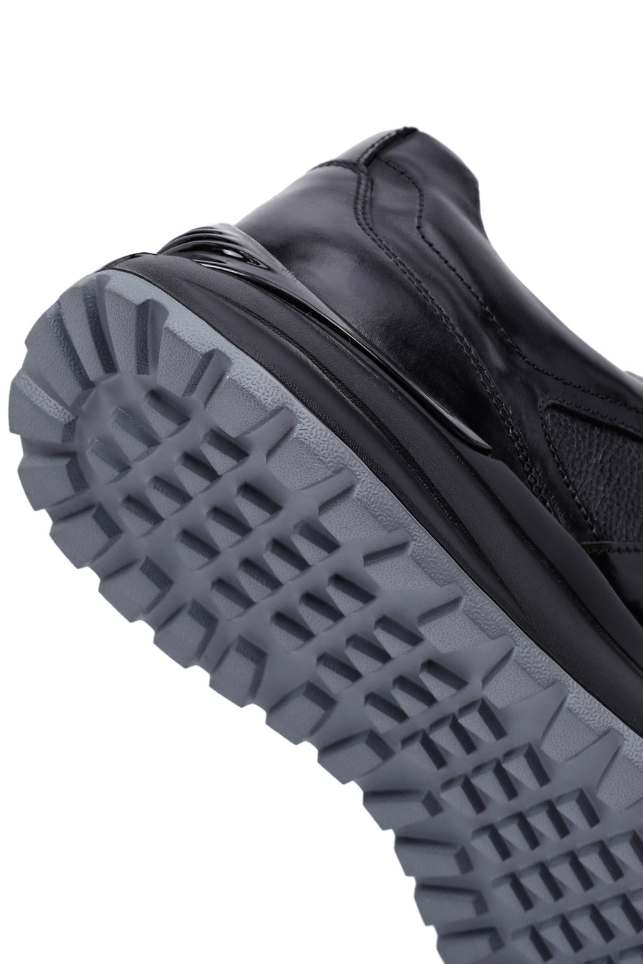 Men's Black Lace-Up Thick-Soled Leather Casual Sneakers