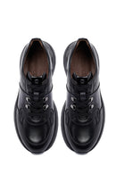 Men's Black Lace-Up Thick-Soled Leather Casual Sneakers | Derimod