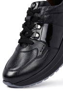 Men's Black Lace-Up Thick-Soled Leather Casual Sneakers | Derimod