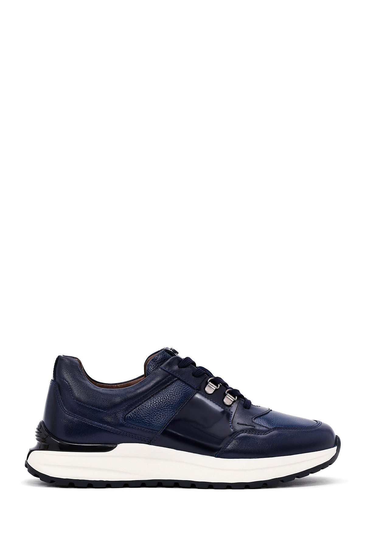 Men's Navy Blue Lace-Up Thick-Soled Leather Casual Sneakers 25WFD600614 | Derimod