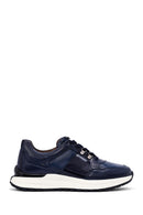 Men's Navy Blue Lace-Up Thick-Soled Leather Casual Sneakers | Derimod