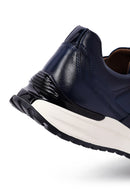 Men's Navy Blue Lace-Up Thick-Soled Leather Casual Sneakers | Derimod