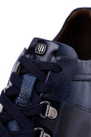 Men's Navy Blue Lace-Up Thick-Soled Leather Casual Sneakers | Derimod