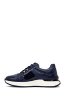 Men's Navy Blue Lace-Up Thick-Soled Leather Casual Sneakers | Derimod