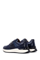 Men's Navy Blue Lace-Up Thick-Soled Leather Casual Sneakers | Derimod