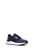 Men's Navy Blue Lace-Up Thick-Soled Leather Casual Sneakers | Derimod