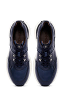 Men's Navy Blue Lace-Up Thick-Soled Leather Casual Sneakers | Derimod