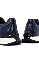 Men's Navy Blue Lace-Up Thick-Soled Leather Casual Sneakers | Derimod