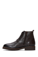 Men's Brown Lace-Up Leather Zippered Casual Boots | Derimod