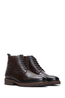 Men's Brown Lace-Up Leather Zippered Casual Boots | Derimod