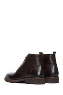 Men's Brown Lace-Up Leather Zippered Casual Boots | Derimod