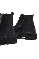Men's Black Lace-Up Zipper Leather Casual Boots | Derimod