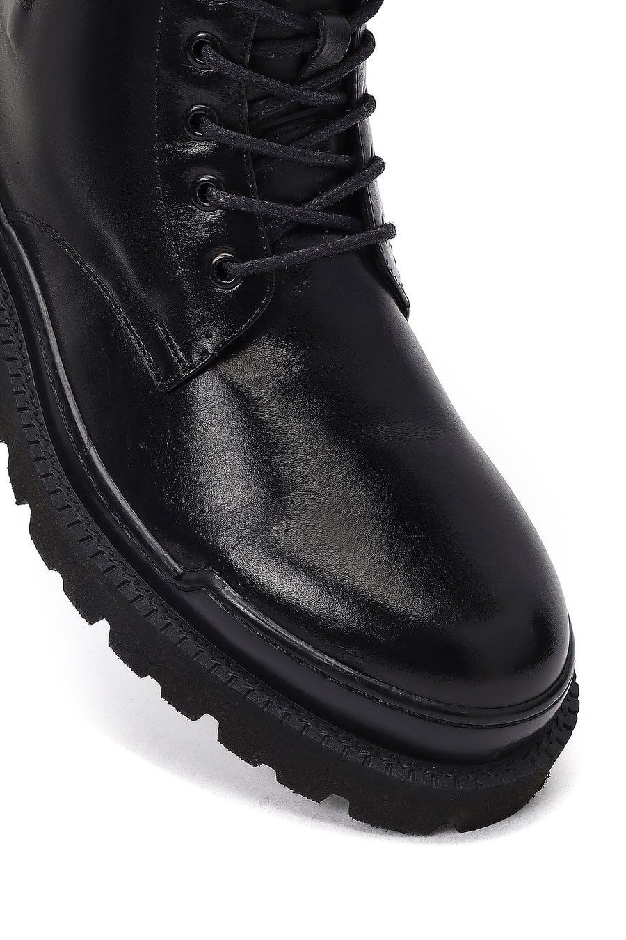 Men's Black Lace-Up Zipper Leather Casual Boots