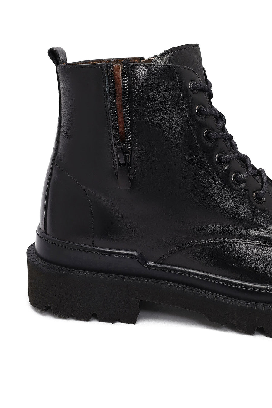 Men's Black Lace-Up Zipper Leather Casual Boots