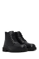 Men's Black Lace-Up Zipper Leather Casual Boots | Derimod