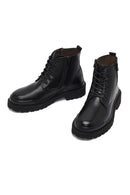 Men's Black Lace-Up Zipper Leather Casual Boots | Derimod