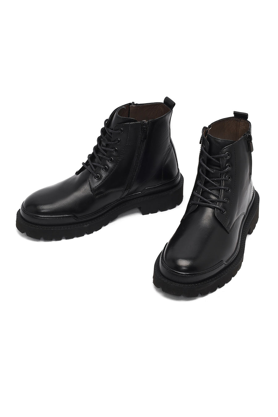 Men's Black Lace-Up Zipper Leather Casual Boots