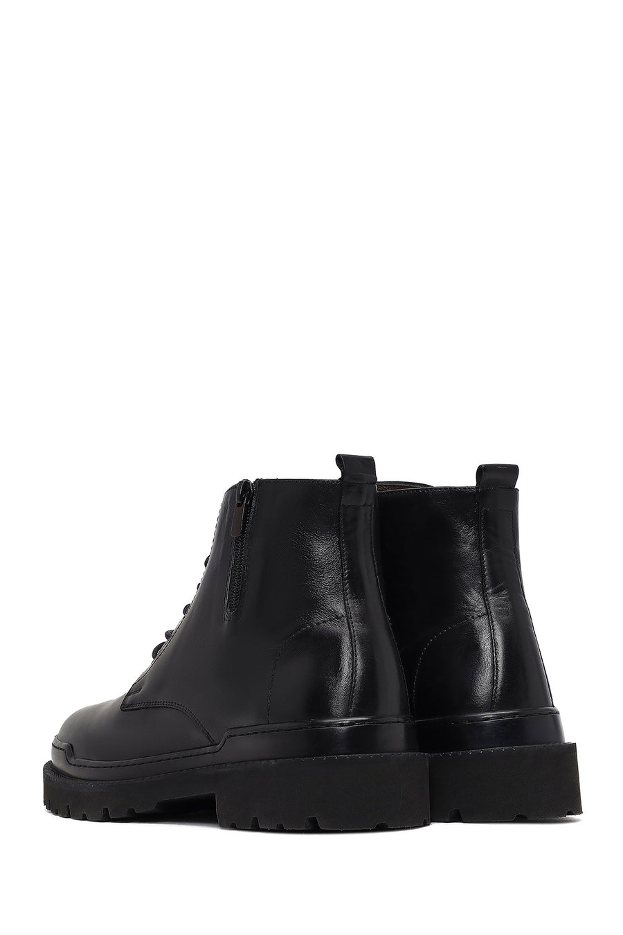 Men's Black Lace-Up Zipper Leather Casual Boots