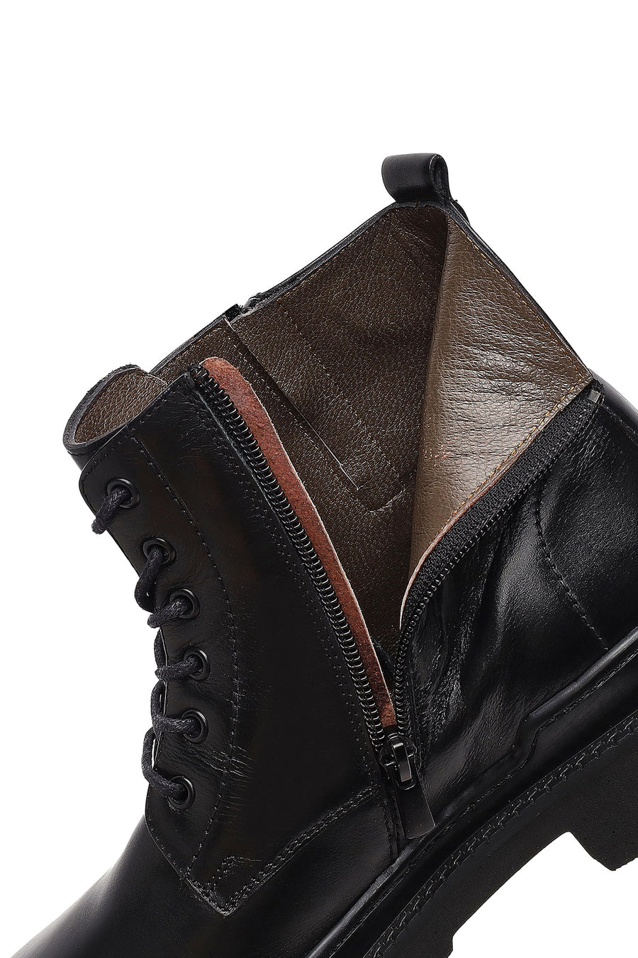Men's Black Lace-Up Zipper Leather Casual Boots