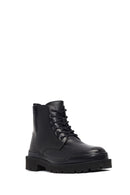 Men's Black Lace-Up Zipper Leather Casual Boots | Derimod