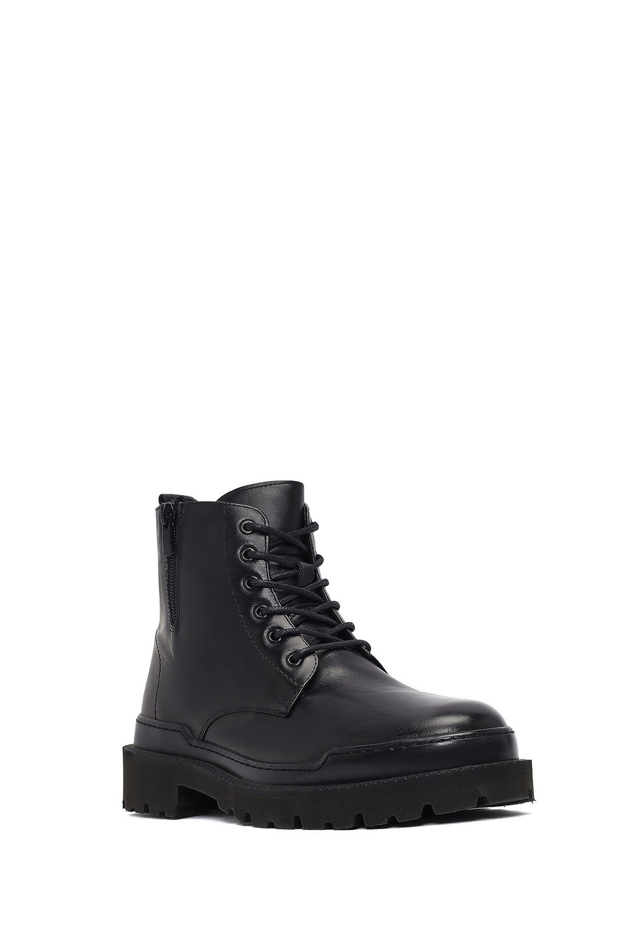 Men's Black Lace-Up Zipper Leather Casual Boots
